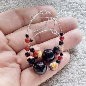 Multi Colored Fire Agates + Carnelian Hoop Dangle Earrings! Hot Sexy & Spicy